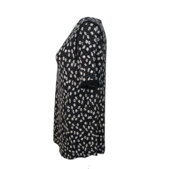 DR2 Black and Cream Rayon Linen Blend Floral Print Short Sleeve Top Size L - Picture 4 of 12